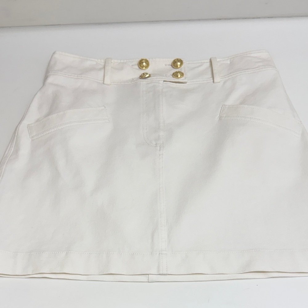 Derek Lam Off White Skirt with Gold Button Trim